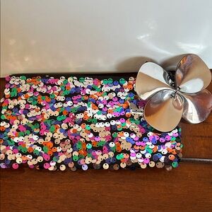 MAC Cosmetics Multicolor Sequin Pouch with Silver Flower